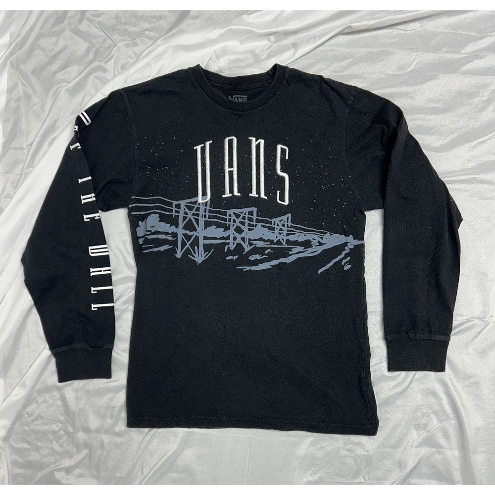 Vans Off The Wall Graphic Long Sleeve Skate Shirt, Black, Embroidered Logo, S